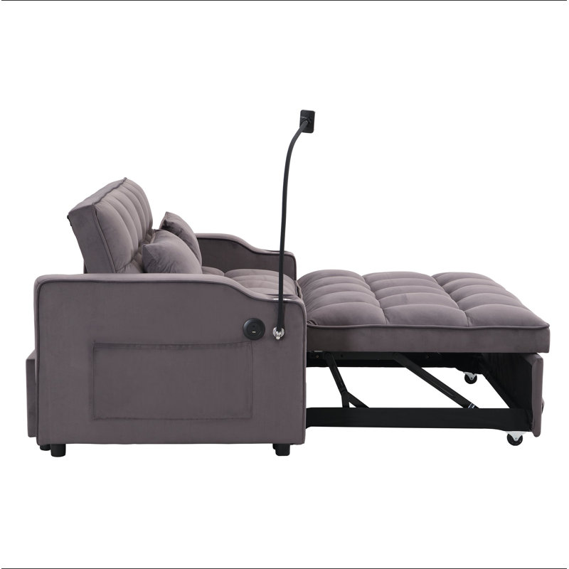 Modern Velvet Loveseat Futon Sofa Couch W/Pullout Bed,Small Love Seat Lounge Sofa With Adjustable Reclining Backrest,Toss Pillows, Pockets,Furniture For Living Room,3 In 1 Convertible Sleeper Sofa Bed
