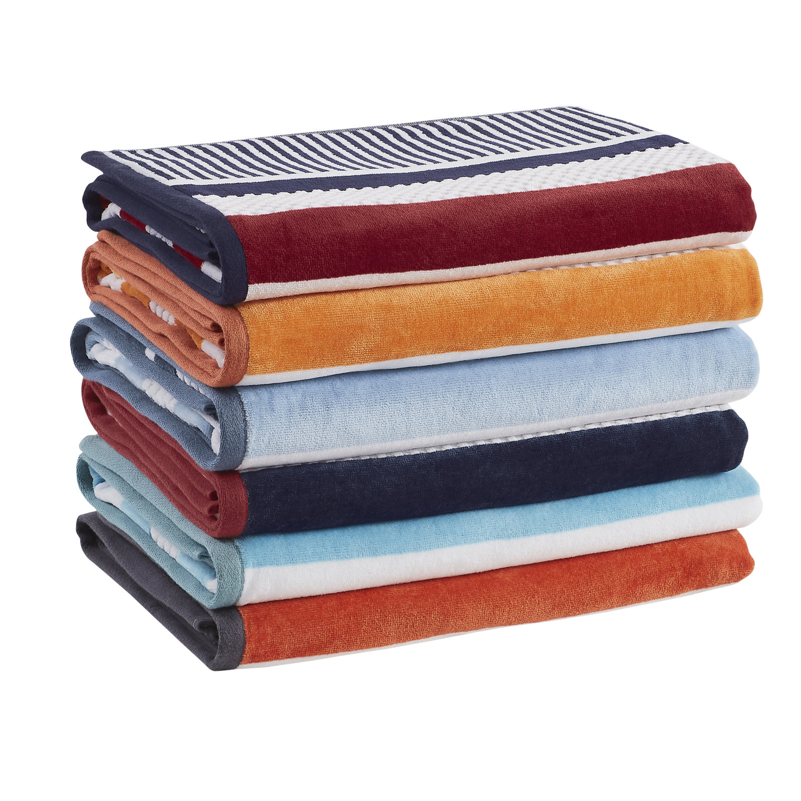 Gilus 100% Cotton Striped Beach Towel, Navy Blue