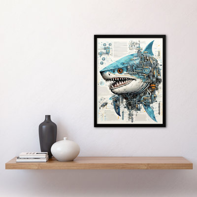 Weapons Grade Shark Robot Hybrid Secret Military Schematic - Single Picture Frame Print