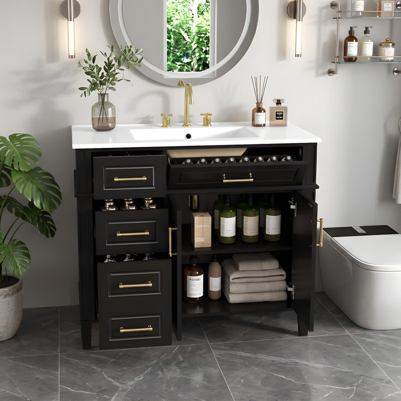 Meuble-lavabo 36 po avec lavabo simple, Noir