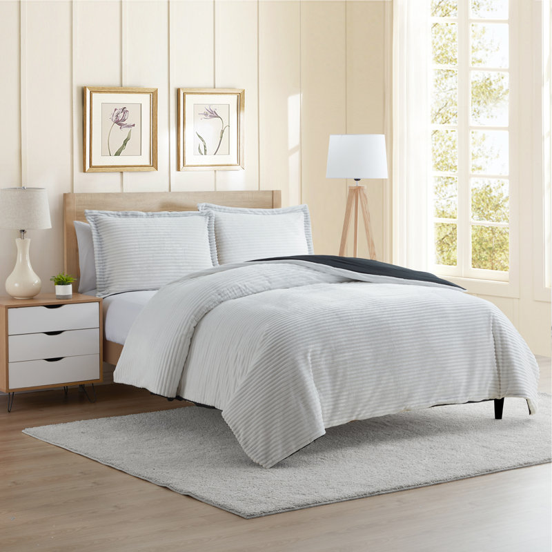 Ensemble de housse de couette réversible en microfibre , Housse de couette pour très grand lit et 2 très , Blanc / noir