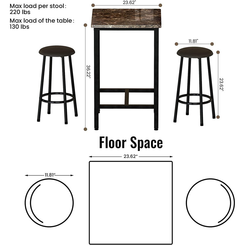 Kywan 2 - Person Dining Set, Coffee, Coffee/Black