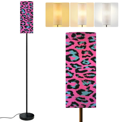  68.5" Standing Floor Lamp Leopard cheetah skin seamless abstract Dimmable Metal Pole Lamp with Linen Lampshade LED Bulb Included
