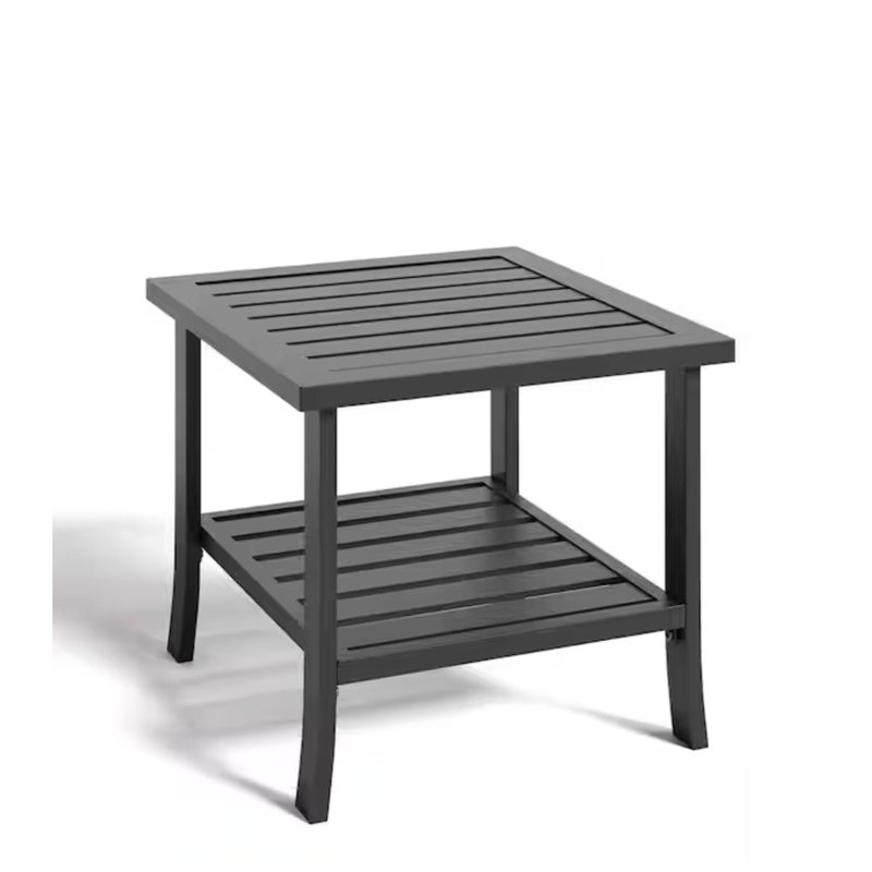 Table d'appoint d'extérieur 19 po carrée en métal noir, table de bout pour terrasse toutes saisons à 2 niveaux