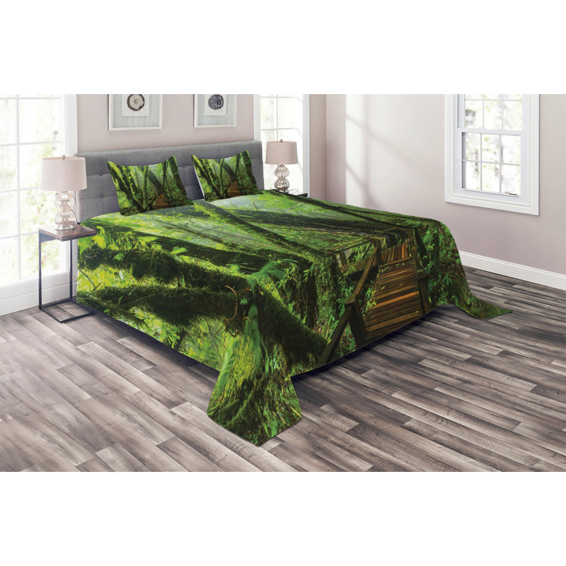 Forest Rustic Polyester Coverlet, King Bedspread + 2 Shams