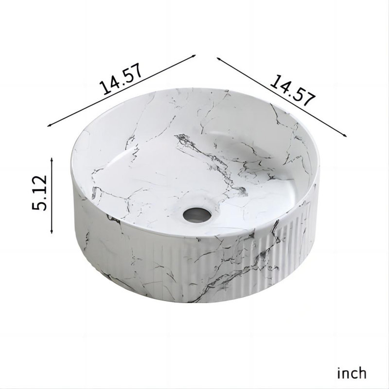 Lavabo de salle de bain vasque ronde en céramique noire avec robinet 14,57 pouces Topcraft