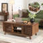 Coffee Table With Sliding Top, Wooden 47" Mid-Century Coffee Centre Table With Storage And Sliding Doors, Walnut