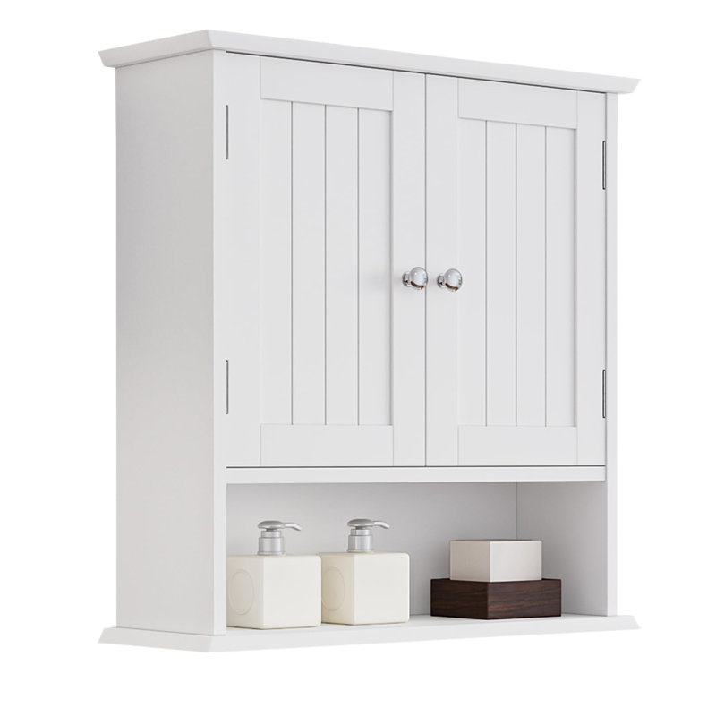 Armoire murale de salle de bain, armoire murale avec 2 portes et tablette ouverte, armoire de rangement murale au-dessus de la toilette, armoire à pharmacie de salle de bain