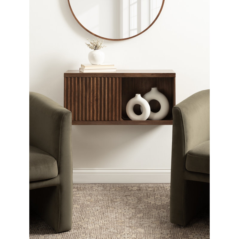 Wooden Wall Cabinet with Sliding Door, Rich Walnut