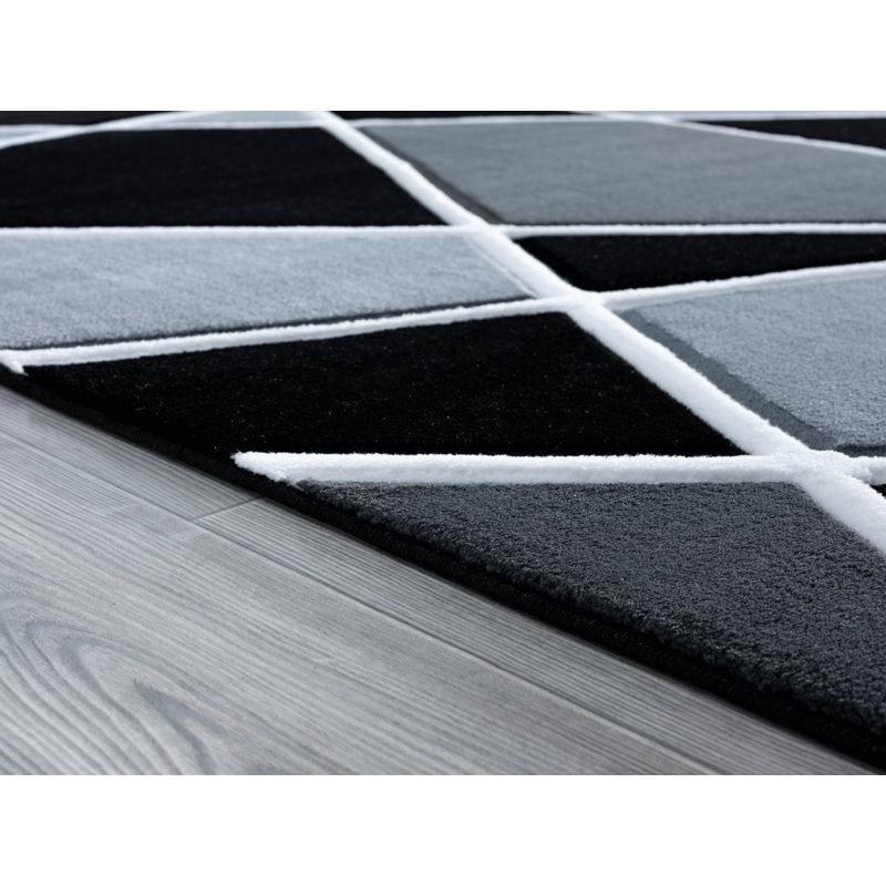 Tapis noir à motif abstrait Zabala, Rectangle 1 pi 10 po x 2 pi 8 po