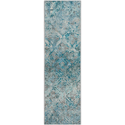 Premium Machine Washable Prisco Teal Rug
