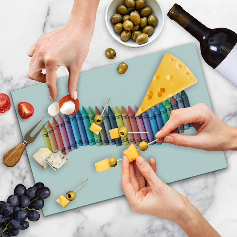 Ambesonne Crayon Cutting Board Large Size Tiny Wavy Painting Craft Multicolor