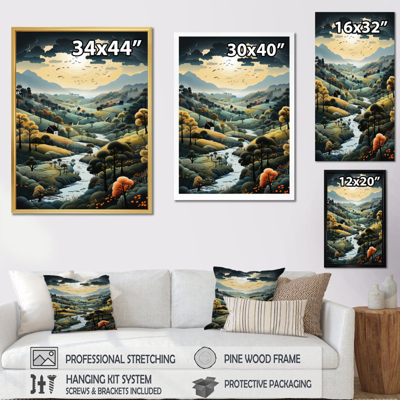 «Whitehurst Countryside Misty Morning An I», reproduction, H 20 po x l 12 po x P 1 po, Cadre flottant blanc