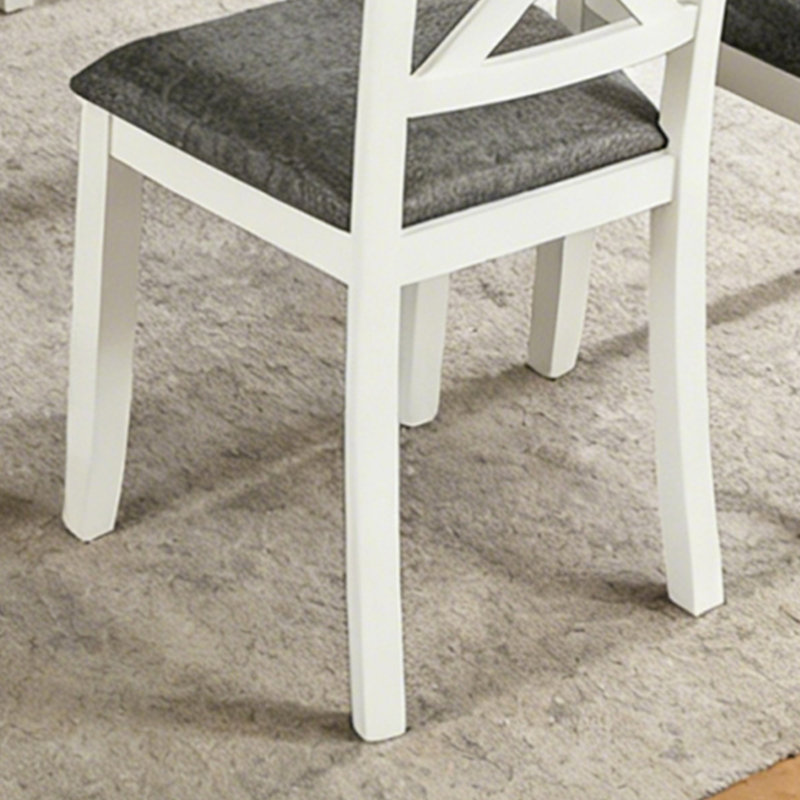 Ensemble de salle à manger en bois massif 7 pièces avec table et 6 chaises rembourrées à dossier en X, Blanc, Blanc / Gris