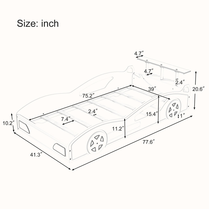 Base de lit plateforme en forme de voiture, Blanc