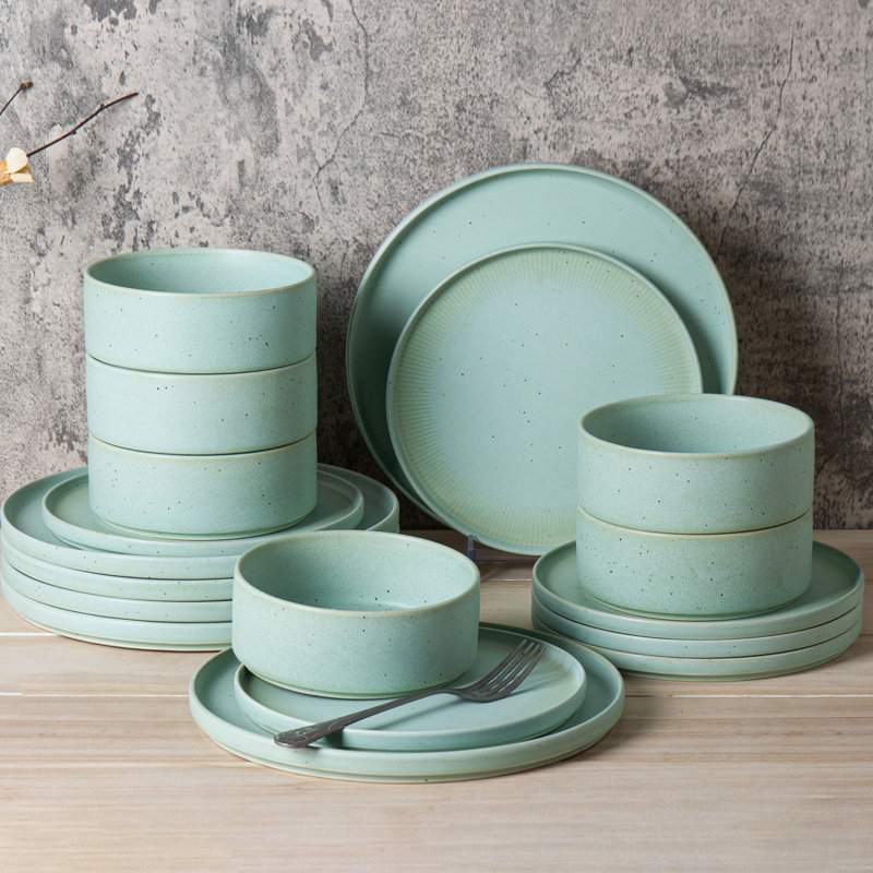 Alofmo Antique Vein 18 Piece Stoneware Dinnerware Set, Service For 6, Green