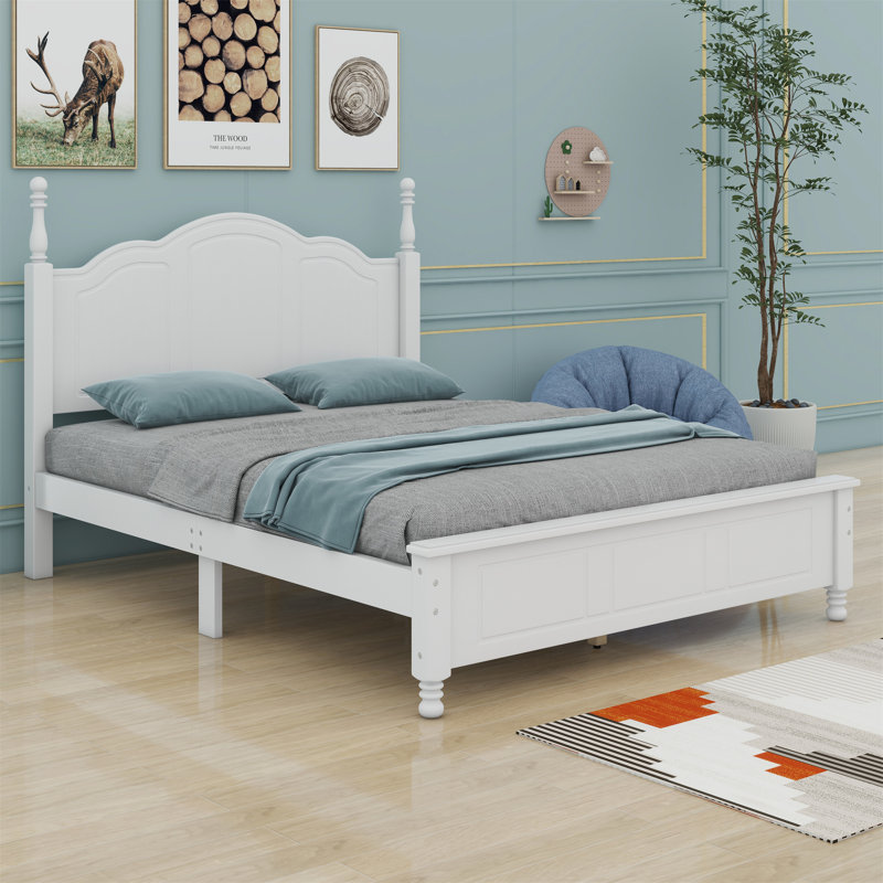 Structure de lit plateforme, lit plateforme de style rétro avec support en lattes de bois, Blanc, Double