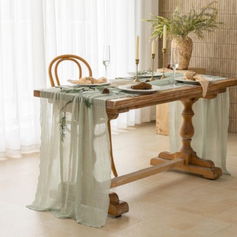 Lot de 2 chemins de table en mousseline vert sauge de 3 mètres (120 pouces) pour décoration de fête ou de maison