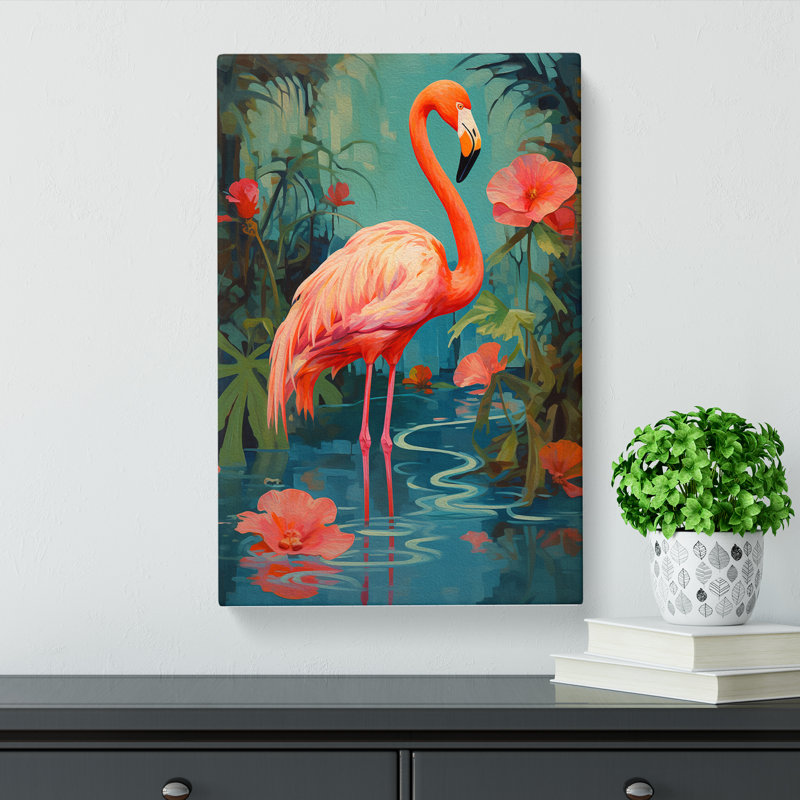 Flamingo Expressionism - Wrapped Canvas, 60cm H x 40cm W x 3cm D