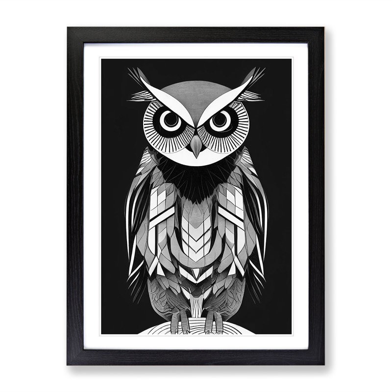 Owl Monochrome No.4 - Framed Print, Black, 46cm H x 34cm W x 2cm D
