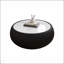 Table basse en cuir de forme tambour avec plateau en marbre clair pour mobilier de salon moderne
