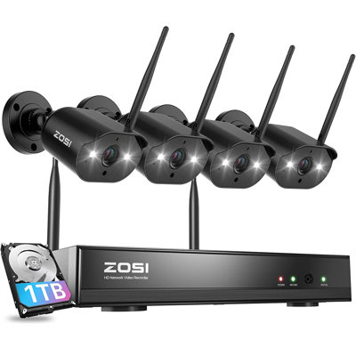 Système de caméra de sécurité 8CH 3MP NVR avec disque dur de 1 To, 4 projecteurs WIFI, audio bidirectionnel, à brancher