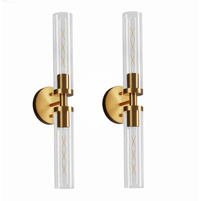 Set of 2 Clear Glass Modern Industrial Vanity Sconces, Copper