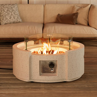 Table de foyer d'extérieur au propane avec couvercle H 11,8 po x l 24,2 po Jashia