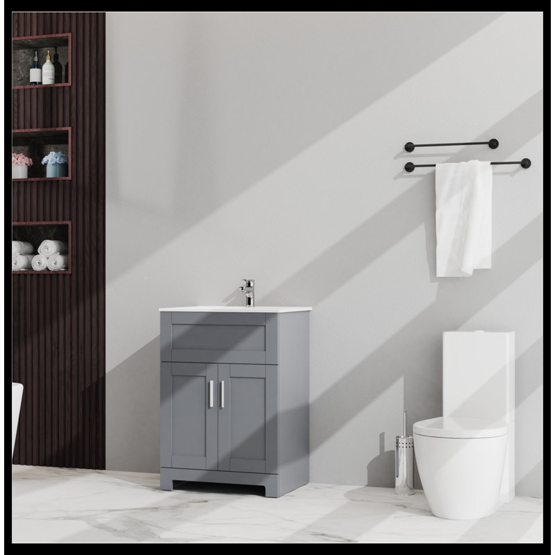24 " W Freestanding Standard Free Standing 1 Single Vanity Bathroom Vanity With Ceramic Top