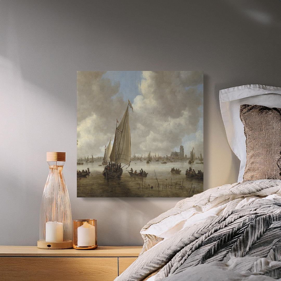 Dutch River Scene Canvas Wall Art, Gallery Wrapped Print, Sailing Ships, Cityscape, Ready to Hang, Archival Quality, Home Decor, Statement