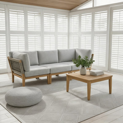 Ensemble de canapé d'extérieur et de table basse en teck et corde 4 pièces Solterra - Mobilier d'extérieur résistant aux intempéries pour jardin, terrasse, balcon, bord de piscine