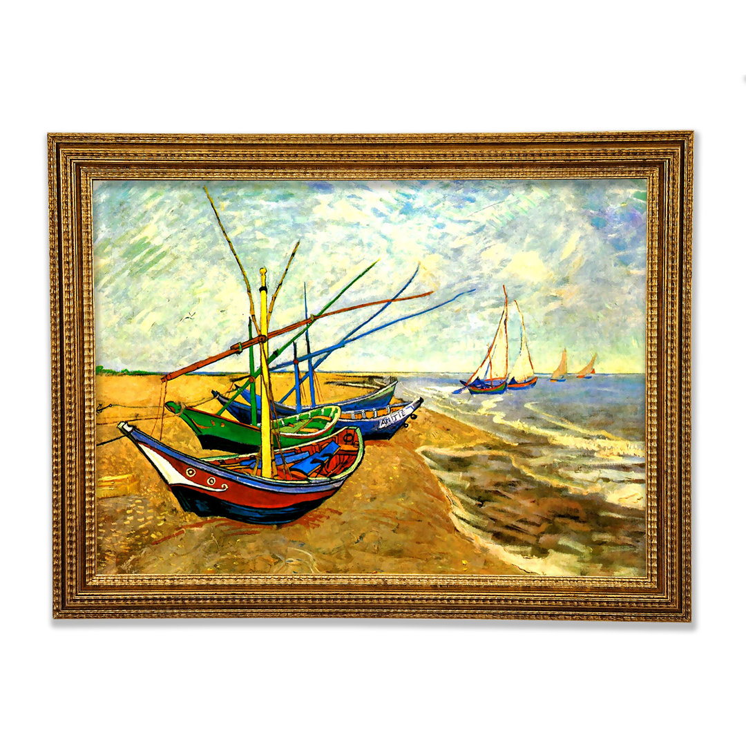 Gerahmtes Wandbild Fischerboote am Strand von Saintes-Maries von Van Gogh