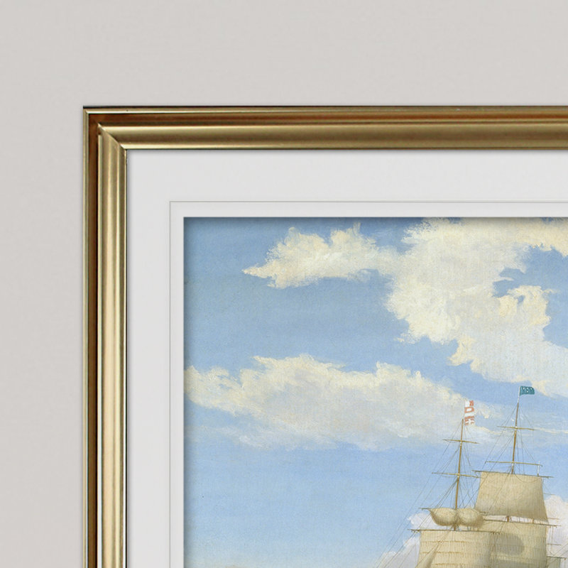 « navires à mer iii », reproduction de dessin, Cadre doré, H 31 po x l 43 po x P 1,5 po