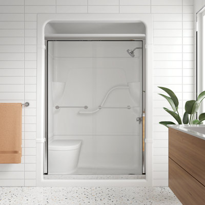 52.62'' - 53.62'' W x 73'' H Semi-Frameless Shower Door with Clear Glass