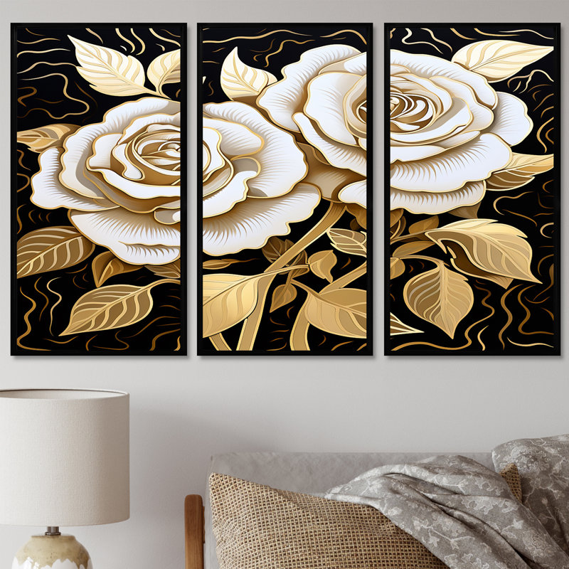 Houdemont - Ensemble d'art mural roses, H 28 po x l 36 po x P 1 po, Cadre flottant noir