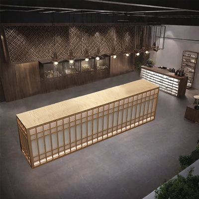 Bar Counter Front Desk with Single Countertop, Wine Storage, Lockable Drawers, and Cabinet Storage by KPXU Bar Counter