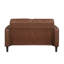 Sofa deux places contemporain en similicuir au chocolat avec rembourrage en mousse et pieds en bois apparents