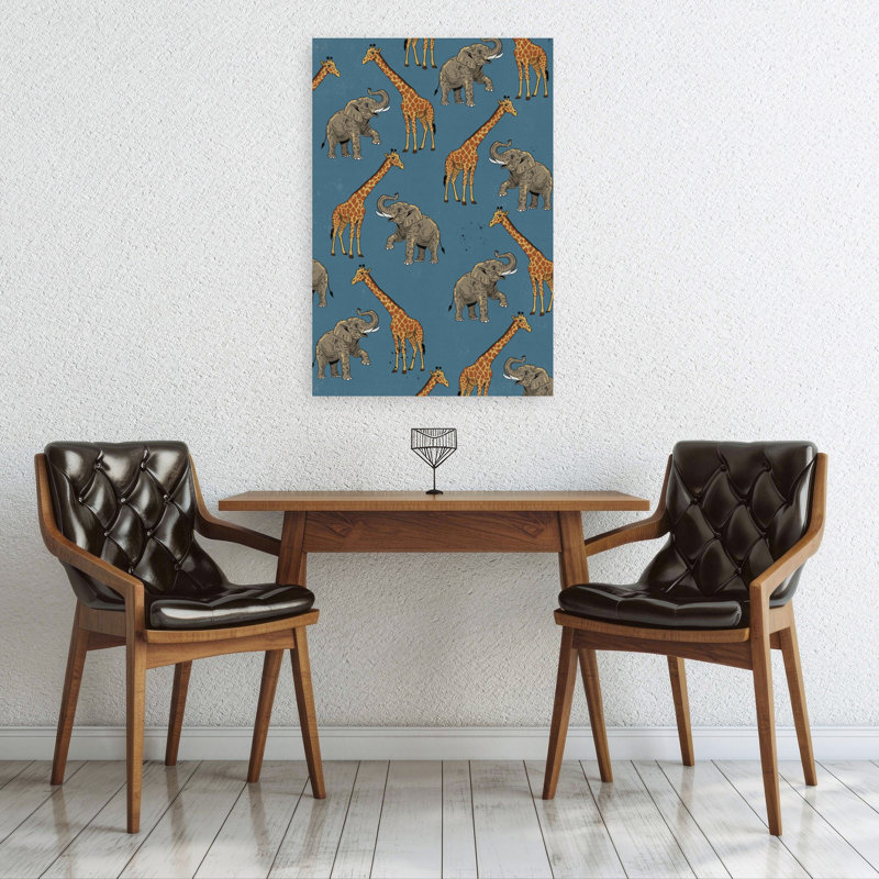 «Playful Safari Animals», art mural contemporain, 36" H x 24" W