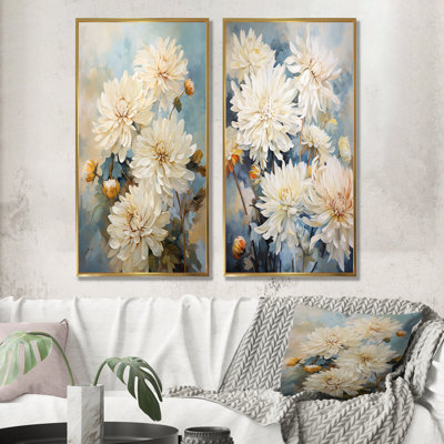 «Beige Mums In Bouquet Bliss» - Ensemble de 2 impressions sur toile de mamans