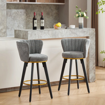 Ensemble de 2 tabourets de bar à hauteur de comptoir, tabourets de bar pivotants à 360 ° avec dossier et pieds en métal, tissu de velours