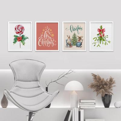 Merry Christmas Candy Cane Presents Tree - ensemble de 4 reproductions de cadres photo simples