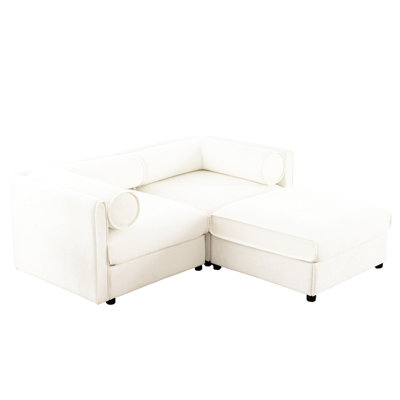 White Chenille 2 With Storage , Ergonomic Cylindrical , Contemporary Living Room Furniture Modern Fabric Storage, White, Versatile Addition