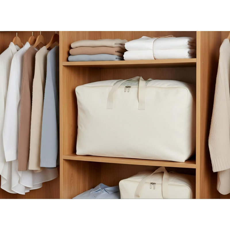 Large Canvas Storage Bags With Zipper And Clear Window, Cotton Linen Storage Organizer For Pillows, Quilt, Blankets And Comforter(Beige)