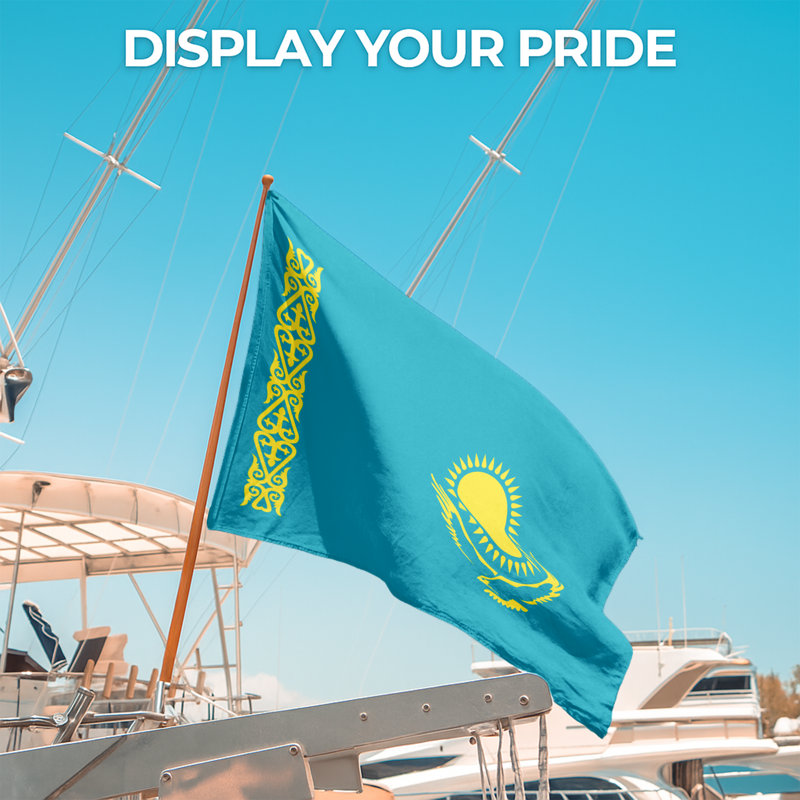 Drapeau kazakhe extérieur (2 pi x 3 pi) par - Polyester durable et résistant à la décoloration, œillets à double couture et laiton - Drapeau d'Asie centrale imprimé en HD - Fabriqué aux États-Unis