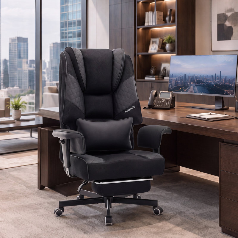 Fauteuil de jeu ergonomique avec accoudoirs réglables et repose-pieds rétractable, Noir