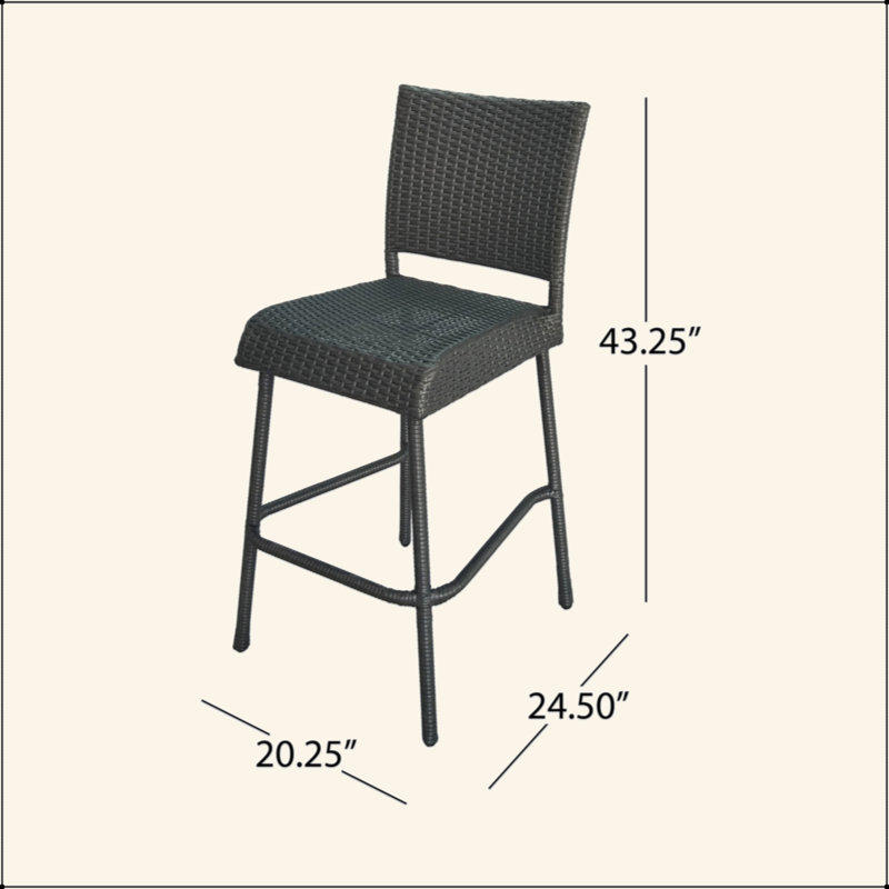 Ensemble de 2 tabourets de bar sans accoudoirs en rotin de plein air PE, Gris