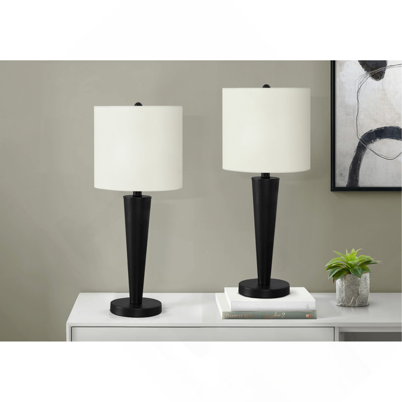 Lighting, ensemble de 2, H 24 po, lampe de table, port USB inclus, métal noir, abat-jour ivoire / crème, contemporain, Blanc