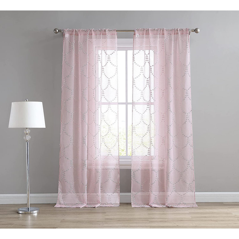 Juvenile Geometric Sheer Rod Pocket Curtain Panels, Pink