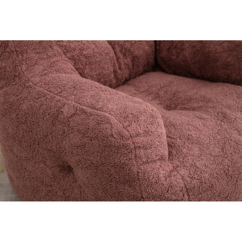 Aeri Compression Medium Adult Soft Teddy Fabric Bean Bag Chair With Foam Filled, Red Teddy