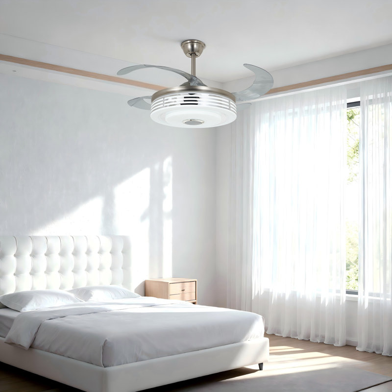 Ventilateur de plafond moderne 42 po avec lumière et télécommande, 3 vitesses, minuterie, haut-parleur Bluetooth